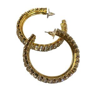 Gold Tone Hoop Rhinestone Pierced Post Earrings Women Sparkle Shine Dress Up